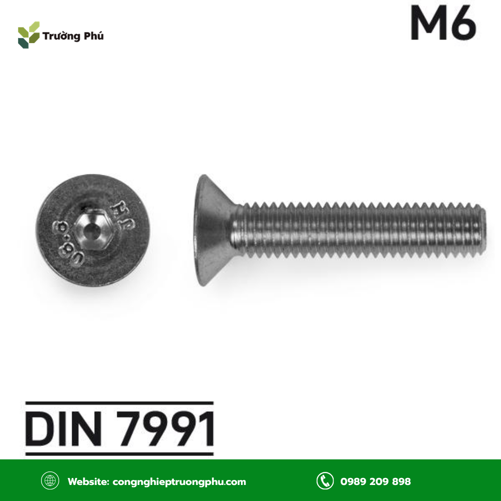 Bulong đầu bằng M6 có đầu côn 90°, giúp bề mặt lắp đặt phẳng và gọn hơn.