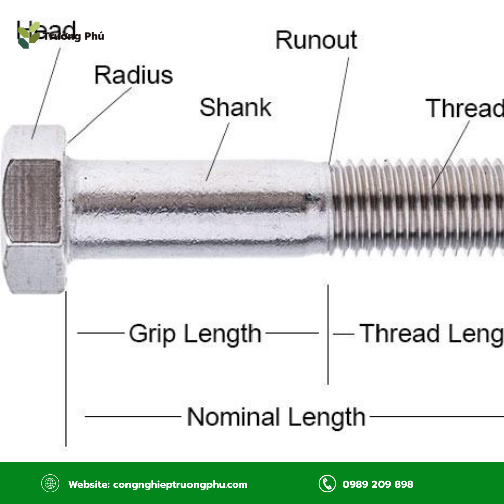 Cấu tạo và kích thước cơ bản của bulong lục giác ngoài M10 theo các tiêu chuẩn phổ biến.