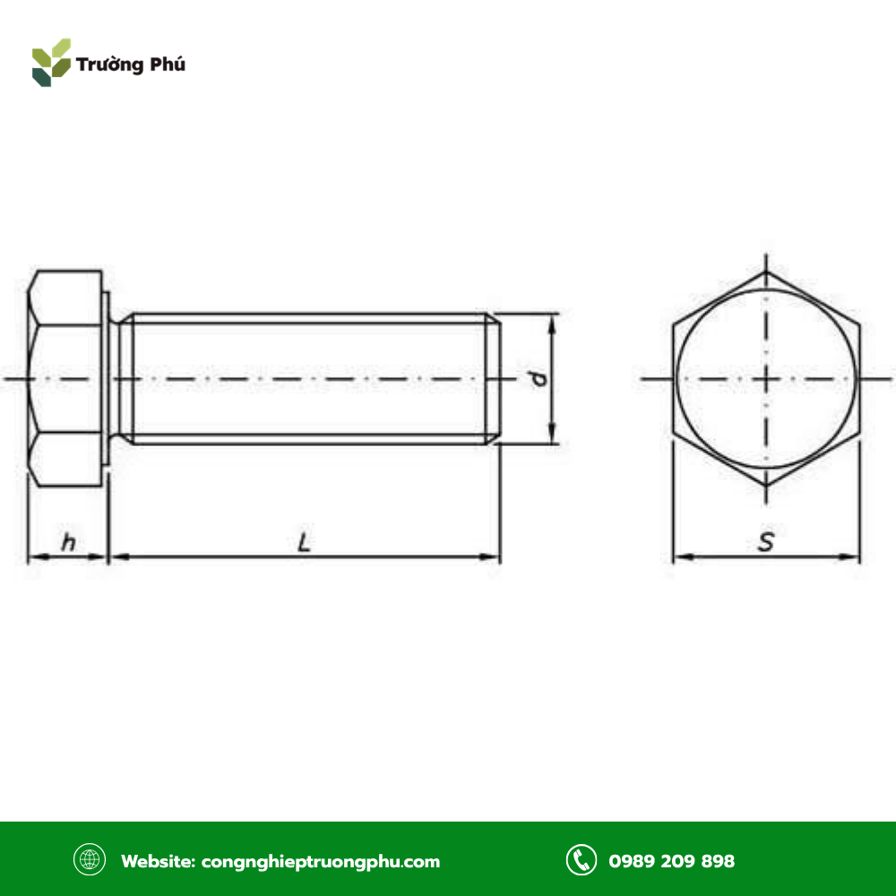 Cấu tạo bulong M6 gồm đầu, thân và phần ren.