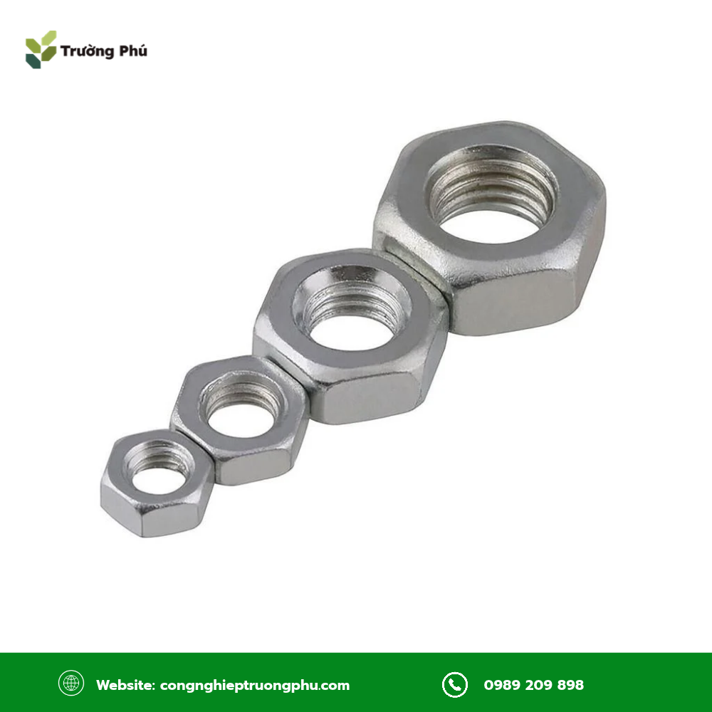 Đai ốc lục giác DIN 934 với nhiều kích thước ren phổ biến.