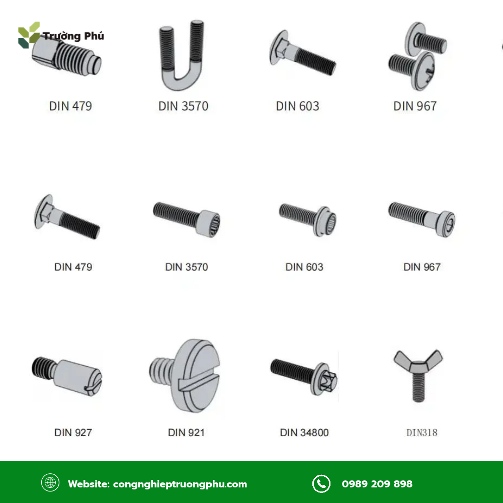 Các loại bulong phổ biến theo kiểu đầu và công dụng.