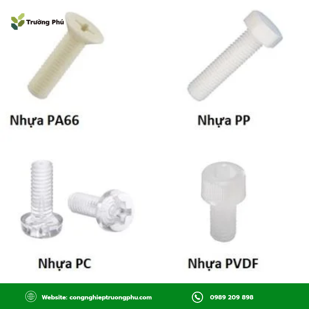 Bulong nhựa được sản xuất từ nhiều vật liệu như PA66, PP, PVDF, PTFE và PEEK.